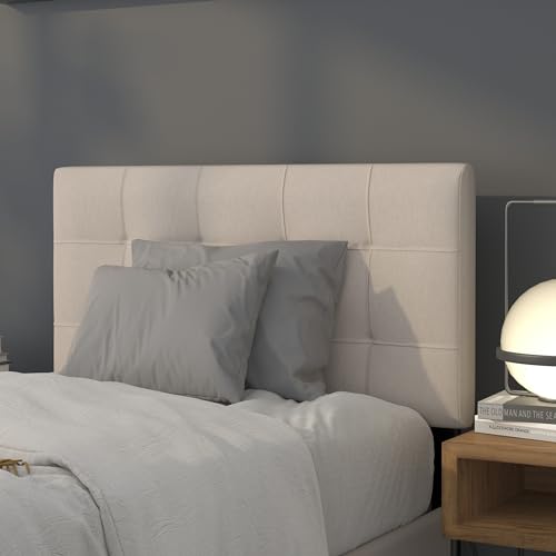 Quilted Tufted Upholstered Twin Size Headboard in Beige Fabric - color: Beige, size: Twin