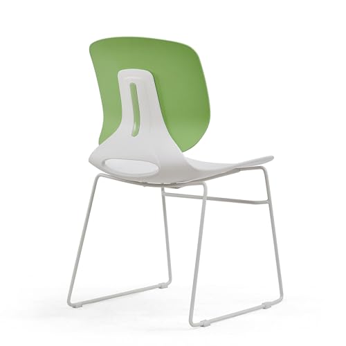 Stackable Chairs Set of 4: Modern Green & White Chairs for Cafe & Home Office - Ergonomic Back Support & Easy Stack Storage with Sturdy Metal Frame for Small Spaces