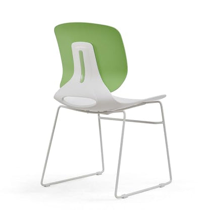 Stackable Chairs Set of 4: Modern Green & White Chairs for Cafe & Home Office - Ergonomic Back Support & Easy Stack Storage with Sturdy Metal Frame for Small Spaces