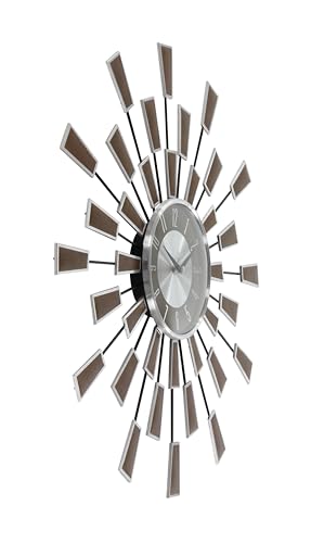 deco 79 Metal Starburst Wall Clock, Clock 22" x 3" x 22", Brown | Decorative Starburst Starburst For Home With Silver Accents Kitchen Clock Clock