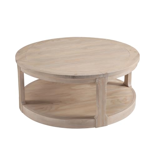 JUSTONE 40" Round Coffee Table,2-Tier Rustic Industrial Style for Living Room & Apartments, Easy Assembly Center Table(Oak) - color: 40'' Round - Oak