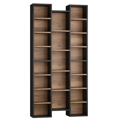FOTOSOK 71'' H Bookshelf with 21 Cubes, Triple Wide Tall Bookshelf | 8 Tier Bookcase with 8 Adjustable Shelves, Large Bookshelf DVD/CD Media Tower Storage, Freestanding Display Shelf Cabinet - color: Black/Brown