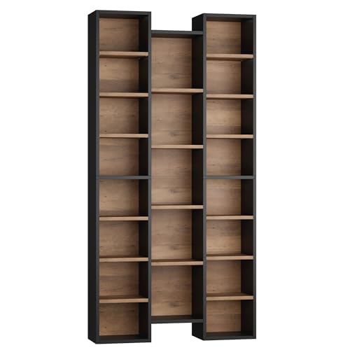 FOTOSOK 71'' H Bookshelf with 21 Cubes, Triple Wide Tall Bookshelf | 8 Tier Bookcase with 8 Adjustable Shelves, Large Bookshelf DVD/CD Media Tower Storage, Freestanding Display Shelf Cabinet - color: Black/Brown