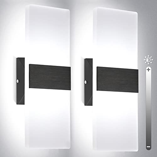 TRLIFE Dimmable Wall Sconces, Modern Wall Sconces Set of 2 Hardwired Wall Mounted Lights 12W 6000K Cool White LED Wall Sconce Lighting for Bedroom Bedside Living Room Bathroom Stairway(2 Pack, Black) - color: Cool White, size: Black Brushed Aluminum