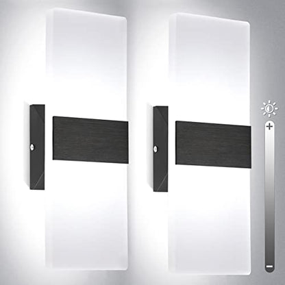 TRLIFE Dimmable Wall Sconces, Modern Wall Sconces Set of 2 Hardwired Wall Mounted Lights 12W 6000K Cool White LED Wall Sconce Lighting for Bedroom Bedside Living Room Bathroom Stairway(2 Pack, Black) - color: Cool White, size: Black Brushed Aluminum
