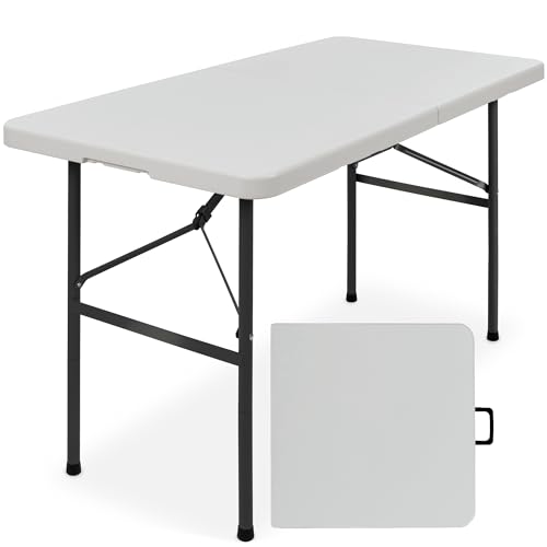 Best Choice Products 4ft Plastic Folding Table, Indoor Outdoor Heavy Duty Portable w/Handle, Lock for Picnic, Party, Camping - Light Gray - color: Light Gray, size: 4ft
