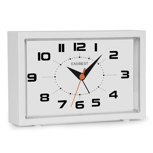 Silent No Ticking Analog Alarm Clock,Crescendo Alarm,Snooze with Light,Tablemount Wall Mount for Desk Bedside,White