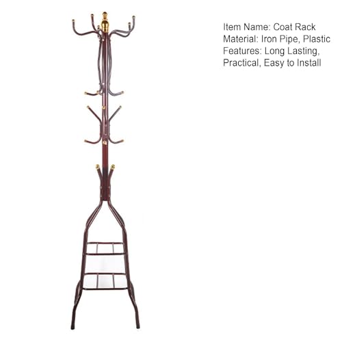 Coat Rack Freestanding, Simple Installation Entryway Organizer Coat Tree with Umbrella Holder, Purse Rack Hat Rack Stand for Living Room Bedroom Office Wine Red