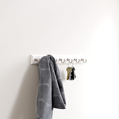 Franklin Brass Key Tidy (1-Pack) Pure White Holder 14' Wall Mount Small Item Rack 7 Hooks for Wall, Hallway, Entry Keychain Rail Organizer B46712K-PMN-R - color: Pure White & Nickel, size: 14 Inch