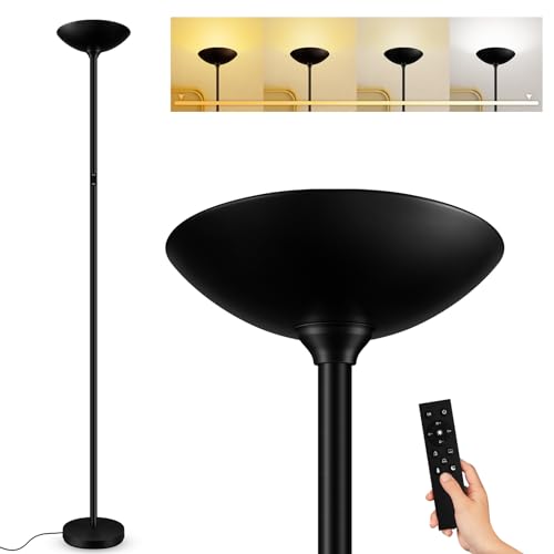 Stepless Dimmable Floor Lamp,30W 3000LM Super Bright LED Torchiere Floor Lamps with Remote & Touch Control,71 in Tall Modern Standing Lamp for Living Room Bedroom Office,2700k-6500k,Black - color: Black