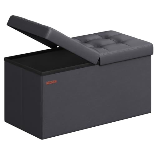 SONGMICS MAZIE Collection - 30 Inches Storage Ottoman Bench with Flipping Lid, Storage Chest Footstool, Load 660 lb, for Entryway, Living Room, Bedroom, Synthetic Leather, Dark Gray ULSF045G01 - color: Dark Gray, size: 15"D x 30"W x 15"H, style: Classic