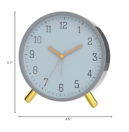 SHISEDECO Small Analog Alarm Clock, Battery Operated Desk Clock,Grey | Bedside Analog Non-Ticking Silent Small Deskclock Battery Operated for Living Room, Bedroom, Office - color: Grey Clock