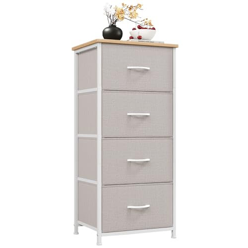 Somdot Dresser for Bedroom, 4 Drawer Storage Cabinet, Ash Grey | Tall Nightstand Fabric Dresser with Removable Bins, Steel Frame and MDF Wood Top, Closet, Nursery, Dorm or Entryway Storage - color: Ash Grey, size: 11.8"D x 16.5"W x 36.6"H (4 Drawers)