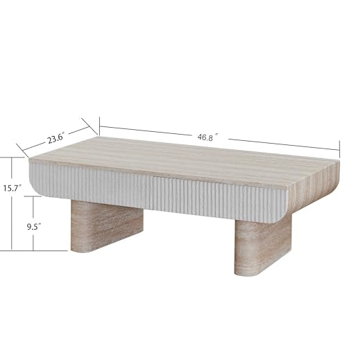 46.85" Coffee Table with Faux Marble Tabletop & Fluted Drawer for Living Room, Modern Rectangular Wooden Centre Table Tea Table for Apartment, Mars Pattern - color: 46.85" Coffee Table With Faux Marble Tabletop,beige