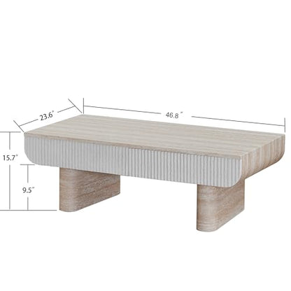46.85" Coffee Table with Faux Marble Tabletop & Fluted Drawer for Living Room, Modern Rectangular Wooden Centre Table Tea Table for Apartment, Mars Pattern - color: 46.85" Coffee Table With Faux Marble Tabletop,beige