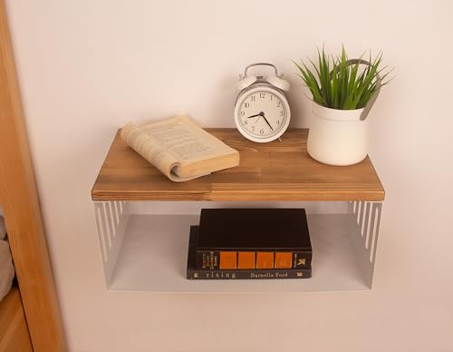 Floating Nightstand with White Metal Base, Wooden Top and Sturdy Metal Base, Minimalist Bedside Table, Wall Mounted Shelf, Bedside Shelf (Capetown) - color: Capetown