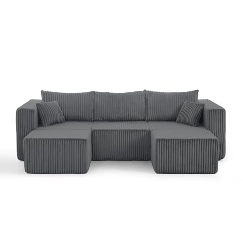 Compact Modular sectional,Compressed Corduroy Sofa with Modern Minimalist Style, Ultra-Comfy Compression Modular Sofa with Space-Saving Efficient Design-Gray