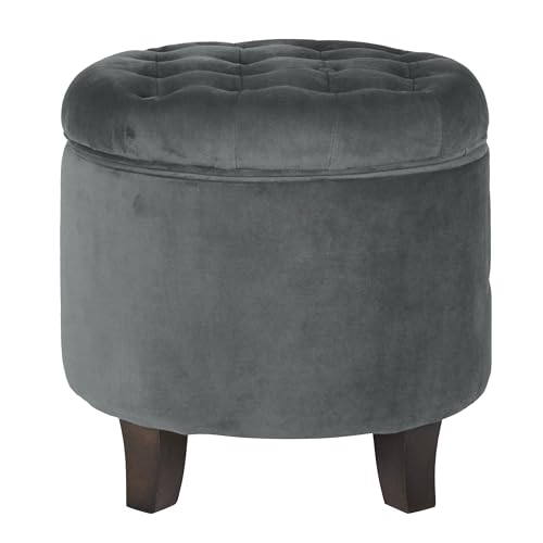 Homepop Home Decor | Upholstered Round Velvet Tufted Foot Rest Ottoman | Ottoman with Storage for Living Room & Bedroom | Decorative Home Furniture, Dark Gray Small - color: Dark Gray