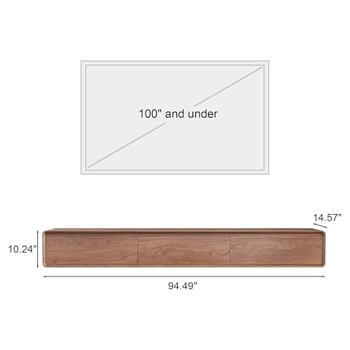 Floating TV Stand - Wall Mounted Mid Century Entertainment Center with 3 Storage Drawers, Modern Media Console Fits 65-100 Inches TV for Living Room (Walnut, 94.49", Wall Mounted (Floating)) - size: 94.49"
