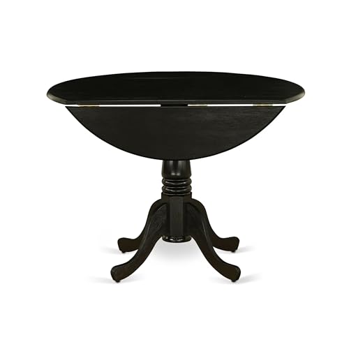 East West Furniture DLT-ABK-TP Dublin Dining Table - a Round Wooden Table Top with Dropleaf & Pedestal Base, 42x42 Inch, Wirebrushed Black - color: Dlt-abk-tp