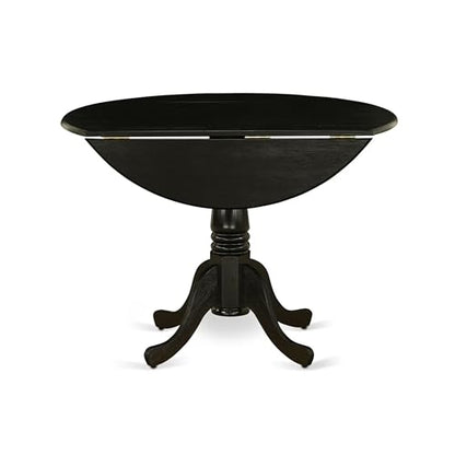 East West Furniture DLT-ABK-TP Dublin Dining Table - a Round Wooden Table Top with Dropleaf & Pedestal Base, 42x42 Inch, Wirebrushed Black - color: Dlt-abk-tp