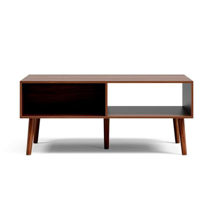 LCRBOL Coffee Table with Fluted Drawer, Mid-Century, Walnut | 39.3"W x 19.7"D x 17.1"H, 1 fluted drawer & open shelf, golden handle, 5 legs, ~45 min assembly - color: Walnut(lsj011-wa)