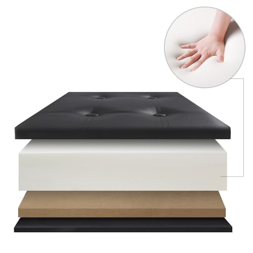 Camabel 43 Inch Folding Storage Ottoman Bench 125L Hold up 700lbs Ottoman with Storage Chest Foam Seat Padded Foot Rest Stool Faux Leather Bedroom Bench with Storage Coffee Table Black - color: Black
