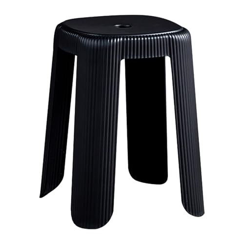 Stackable Round Stools, Space-Saving Plastic Chairs,Family Gathering, Backless Space Saving Vanity Chair for Bedroom Dining Room Living Room,Black - color: Black