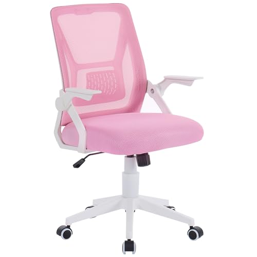 VECELO Mid-Back Swivel Ergonomic Office Chair with Adjustable Arms Mesh Lumbar Support for Computer Task Work, Pink - color: Pink