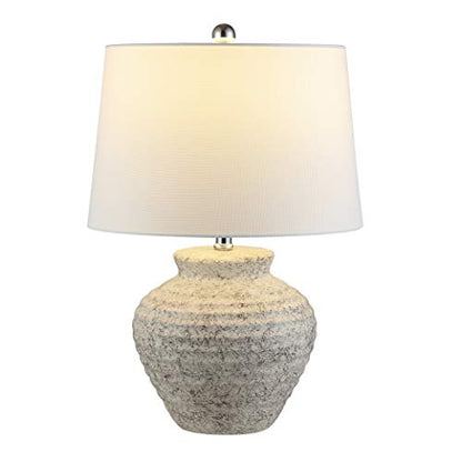 SAFAVIEH Lighting Ledger 22.5" Table Lamp, Light Grey TBL4352A | Textured Ceramic Base, Fabric Shade, LED Bulb Included, Rustic Farmhouse Style, Easy Assembly - color: Light Gray