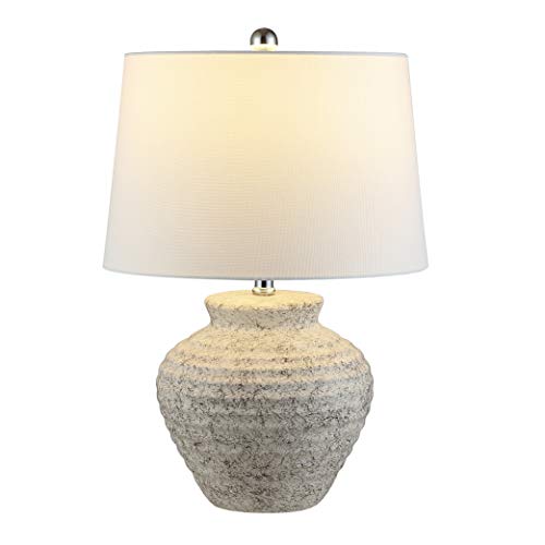 SAFAVIEH Lighting Ledger 22.5" Table Lamp, Light Grey TBL4352A | Textured Ceramic Base, Fabric Shade, LED Bulb Included, Rustic Farmhouse Style, Easy Assembly - color: Light Gray