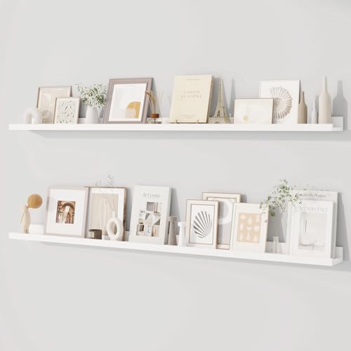 Dreamland Picture Ledge Shelf for Wall, Floating Shelves Set of 2,55 inch Long Floating Shelves with Lip for Living Room,Bedroom,Bathroom,Kitchen,White - color: White, size: 55inch
