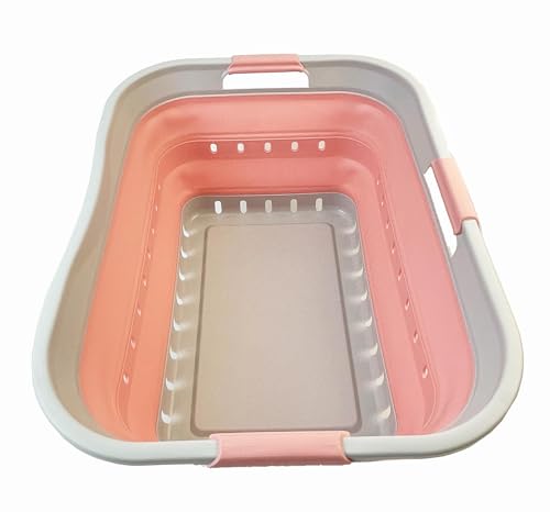 SAMMART 42L (11 gallon) Collapsible Plastic Laundry Basket - Foldable Pop Up Storage Container/Organizer - Space Saving Hamper/Basket (1, Grey/Quartz Pink) - color: Grey/Quartz Pink