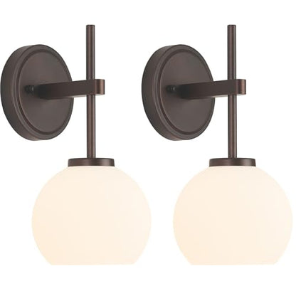 Oil Rubbed Bronze Wireless Rechargeable Wall Sconces Set of 2, Battery Operated Wall Lights with Remote Control, LED Dimmable Wall Lamp with Opal White Glass Shade, 12 Colors RGB & 3 CCT Bulb - color: Oil Rubbed Bronze & Opal Glass, size: Battery 12 Inch