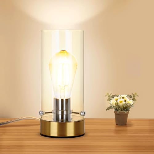 Table Lamp for Bedroom Living Room, Bedside Modern Nightstand Lamp | Glass Lamp Shape, 2700K 6W Glass Bulb Included(Gold). - color: Gold-Clear