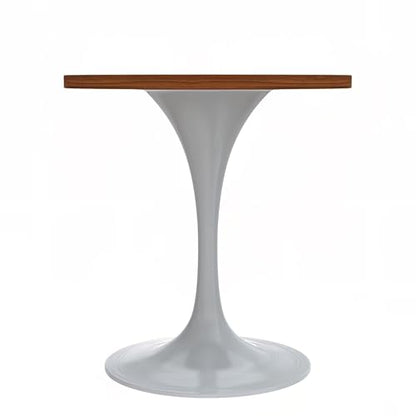 LeisureMod Verve Mid-Century Modern 27 Inch Round Dining Table, MDF Wood Tabletop with White Steel Pedestal Base, Contemporary Kitchen & Dining Room, Small Space Breakfast Table, Cognac Brown - color: Cognac Brown Wood, size: 27 inch Wide