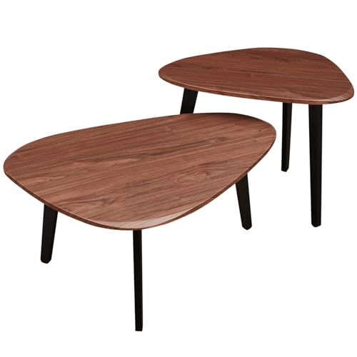 Nesting Coffee Table Set of 2-Mid Century Modern Coffee Table | Guitar Pick Stacking Tables with Solid Wood Legs,Small Coffee Tables for Small spaces,Living Room,Balcony - color: Walnut