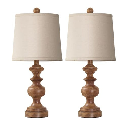 Farmhouse Table Lamp Set of 2, Rustic Table Lamps for Living Room Bedroom, 22" Mid Century Modern Desk Lamp Bedside Nightstand Lamps with Linen Tapered Drum Shades, Wood Grain - color: Wood Grain