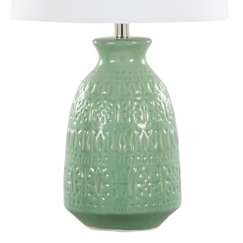 Claudia 20" Ceramic Accent Lamps Set of 2, Desk Lamp, Bedside Lamps for Night Stands, Nightstand Lamp, Small Lamp, Small Table Lamps for Living Room Set of 2, White and Green Lamps Set of 2