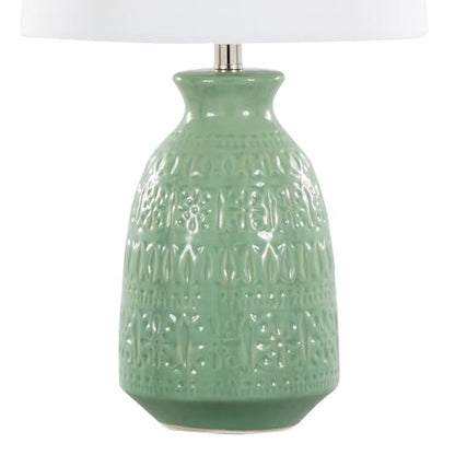 Claudia 20" Ceramic Accent Lamps Set of 2, Desk Lamp, Bedside Lamps for Night Stands, Nightstand Lamp, Small Lamp, Small Table Lamps for Living Room Set of 2, White and Green Lamps Set of 2