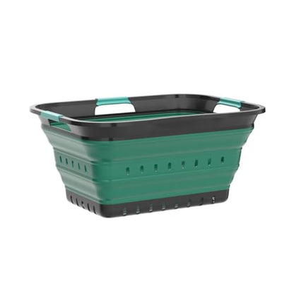 SAMMART 42L (11 gallon) Collapsible Plastic Laundry Basket - Foldable Pop Up Storage Container/Organizer - Space Saving Hamper/Basket (1, Grey/Turquoise Blue) - color: Grey/Turquoise Blue
