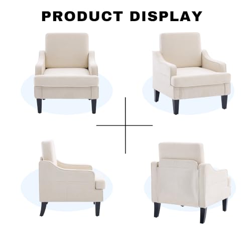 Accent Chair for Living Room,Mid-Century Arm Chair Fabric Living Room Chairs,Upholstered Reading Chair for Bedroom,Single Sofa Chair with Wood Legs for Apartment (Beige) - color: Beige