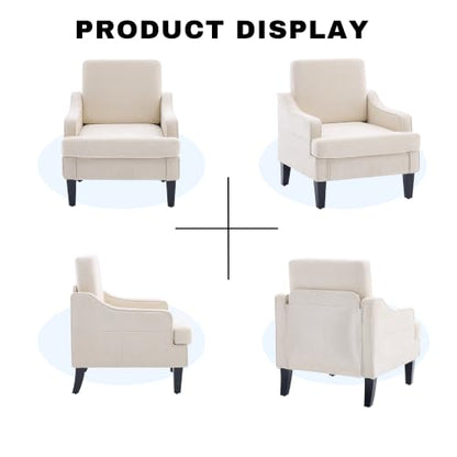 Accent Chair for Living Room,Mid-Century Arm Chair Fabric Living Room Chairs,Upholstered Reading Chair for Bedroom,Single Sofa Chair with Wood Legs for Apartment (Beige) - color: Beige