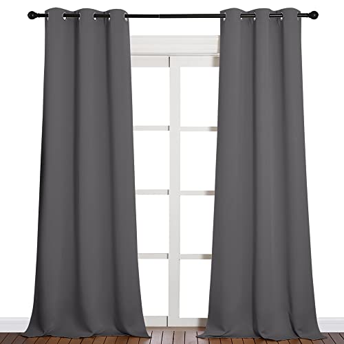 NICETOWN Thermal Insulated Blackout Curtains - Grommet Top Window Treatment Drapes for Hall (2 Panels, W42 x L90 inches, Grey) - color: Grey, size: 42"W x 90"L (Pack of 2)
