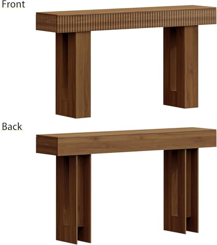 63-Inch Long Entryway Console Table with a Fluted Design, Thick Wood Farmhouse Sofa Table Behind Couch, Narrow Hallway Accent Table for Living Room, Foyer, Entrance,Modern Walnut - color: Walnut, size: 63 Inch