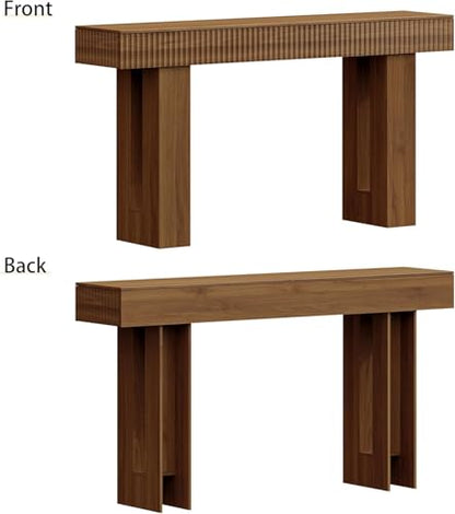 63-Inch Long Entryway Console Table with a Fluted Design, Thick Wood Farmhouse Sofa Table Behind Couch, Narrow Hallway Accent Table for Living Room, Foyer, Entrance,Modern Walnut - color: Walnut, size: 63 Inch