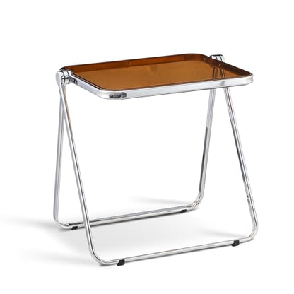 Acrylic Folding Table TV Tray Small Side Table - Tawny | Modern Transparent Dinner Table for Eating on Couch Folding Table Foldable Computer Desks Space-Saving with Chrome Frame - color: Tawny