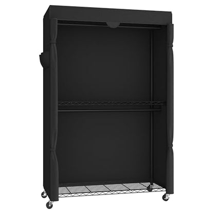 SONGMICS Clothing Rack, Heavy-Duty Garment Rack, Adjustable Storage Shelves | Freestanding Portable Wardrobe Closet, Hanging Rails, Black, DALTEN Collection ULGR415B01 - size: 43.3"W x 78.3"H, style: With Fabric Cover