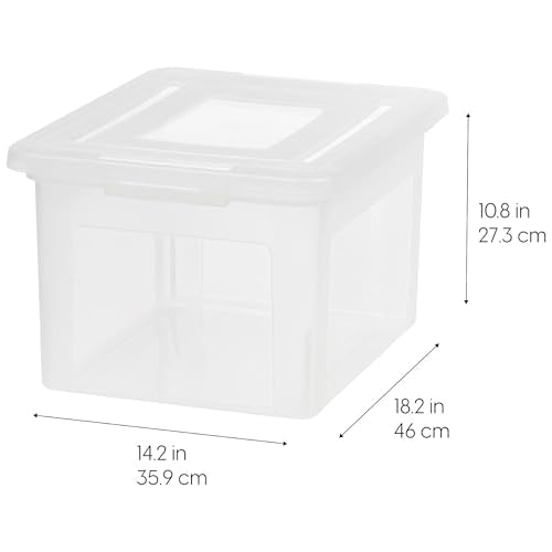 IRIS USA File Box, Plastic File Organizer with Lids for Letter/Legal File, Portable Document Box For Moving, Storage Bin with Durable and Secure Lid, Stackable Nestable BPA-Free, Clear 35 Qt. 8 Pack | Portable Moving Box, Stackable and Secure Storage, Dur