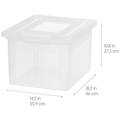IRIS USA File Box, Plastic File Organizer with Lids for Letter/Legal File, Portable Document Box For Moving, Storage Bin with Durable and Secure Lid, Stackable Nestable BPA-Free, Clear 35 Qt. 8 Pack | Portable Moving Box, Stackable and Secure Storage, Dur